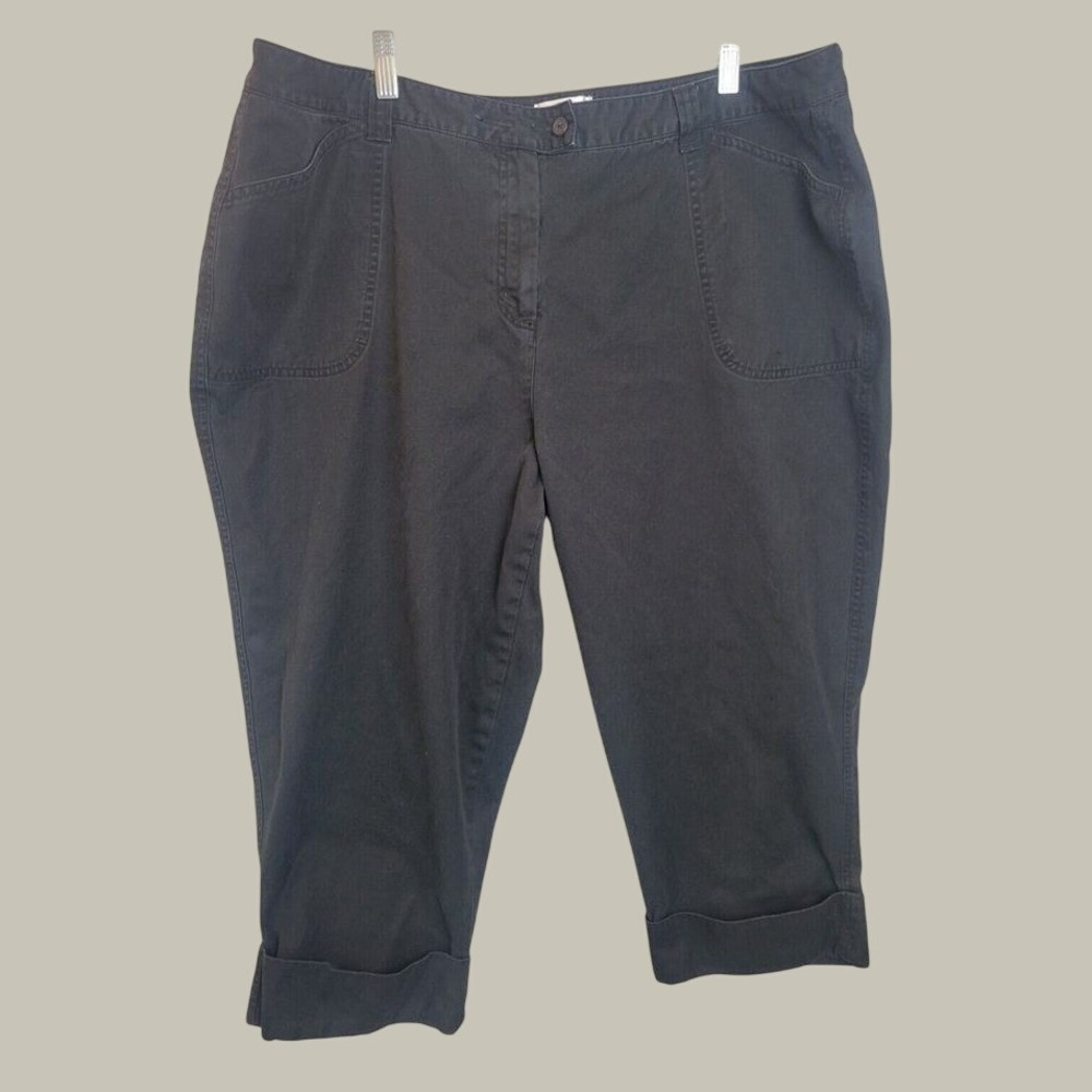 Talbots Capri Pants Classic Minimalist Utility Cotton Crop Trousers Black 20W P